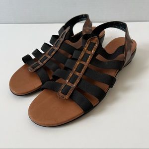 Munro Gladiator Style Stretchy Strappy Sandals with Tortoiseshell Trim